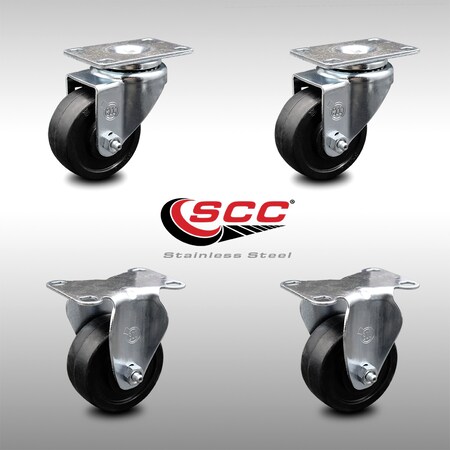 Service Caster 3 Inch SS Soft Rubber Wheel Swivel Top Plate Caster Set with 2 Rigid SCC SCC-SS20S314-SRS-2-R-2